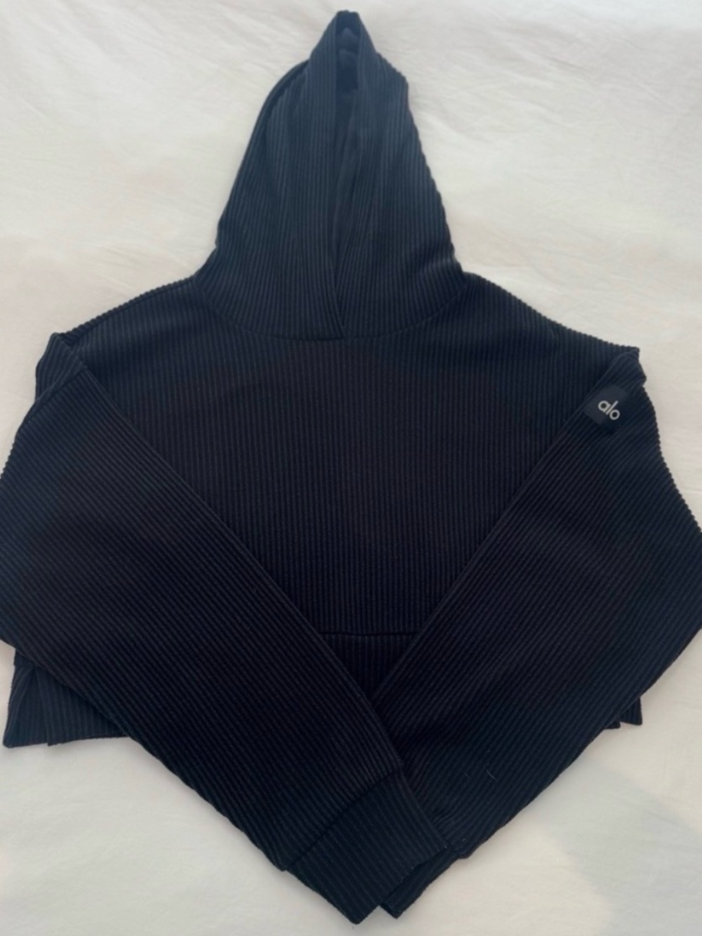 Alo Muse Ribbed Knit Black Hoodie & Jogger Set - Picture 4 of 6